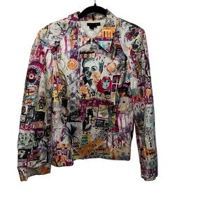 Simon Chang wearable pop art doodles jacket blazer 14 pink orange zip front